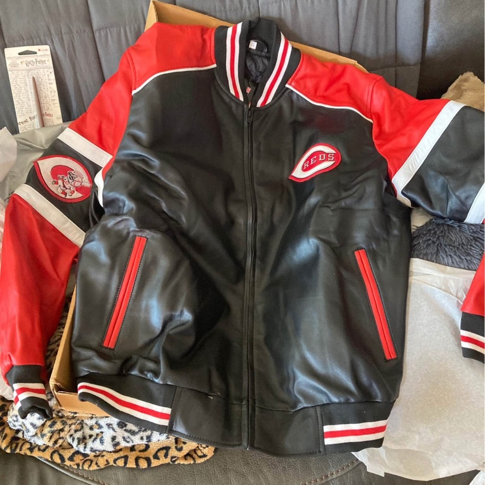 MLB Reds Black and Red Varsity Bomber Jacket